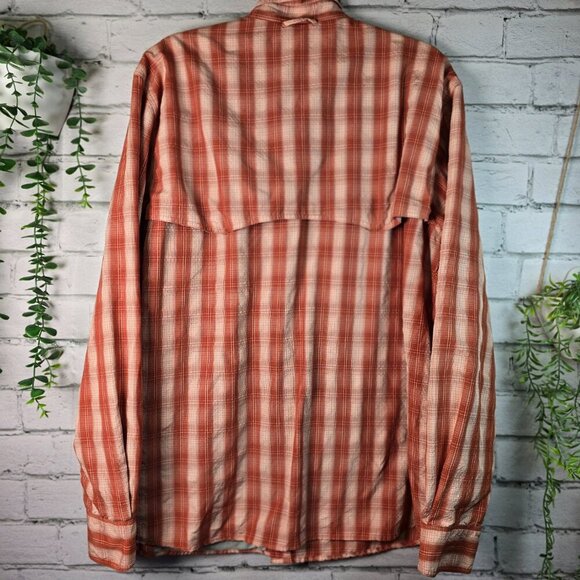 SIMMS FISHING PRODUCTS LONG SLEEVE BUTTON DOWN RUST CREAM MENS XL EUC - Picture 12 of 13